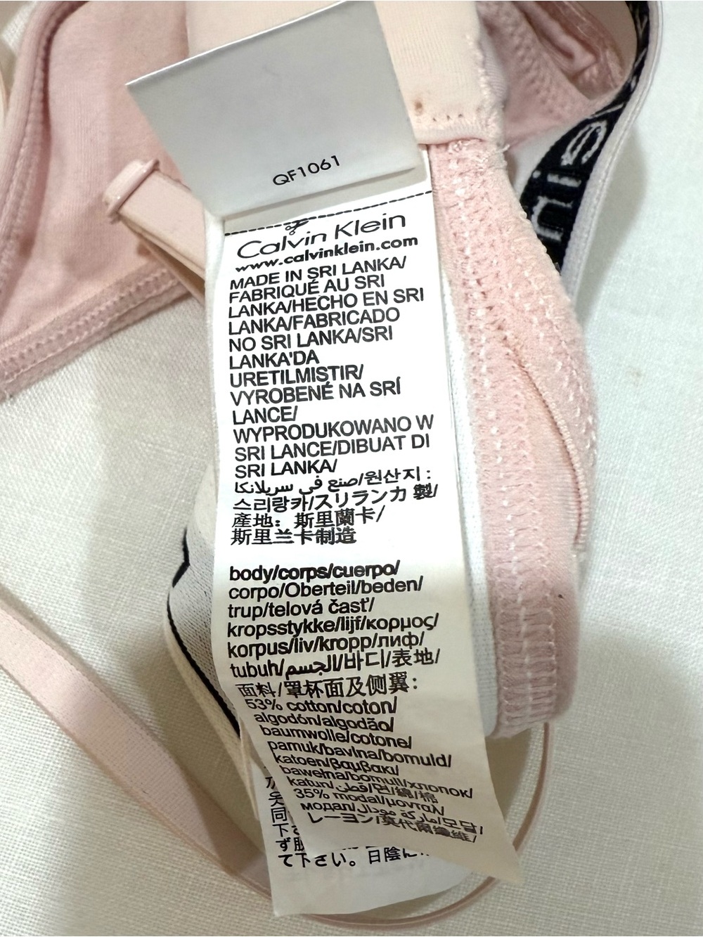 Calvin Klein Pale Pink Triangle Bralette with White Logo Band - Picture 4 of 5